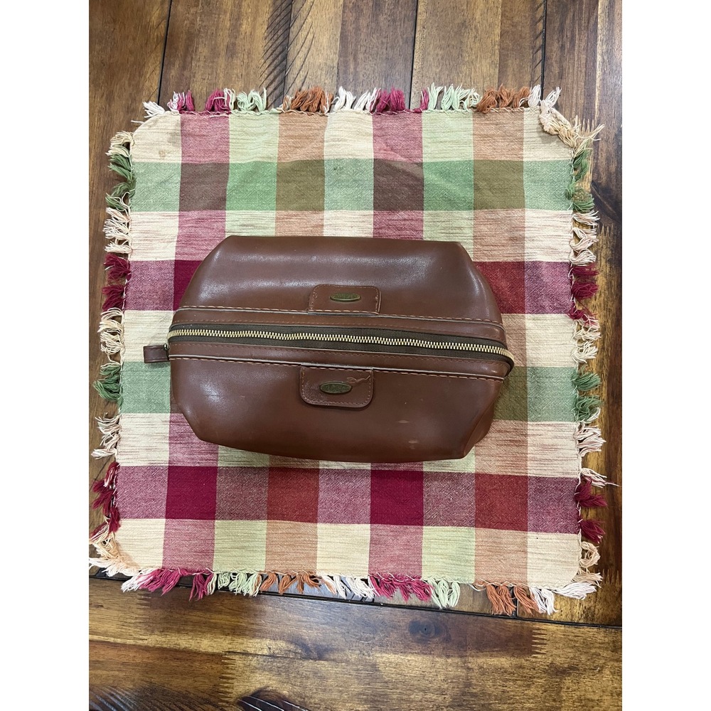 John Weitz Toiletry Bag Mens OS Brown Good Vintage Faux Leather Dopp Kit Travel